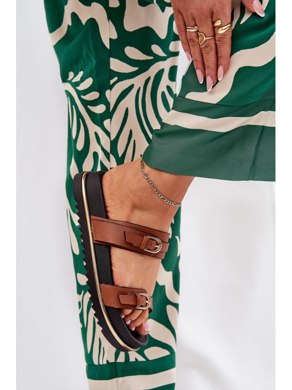 Ladies Smooth Platform Sandals With Straps And Buckles Camel Ziferte