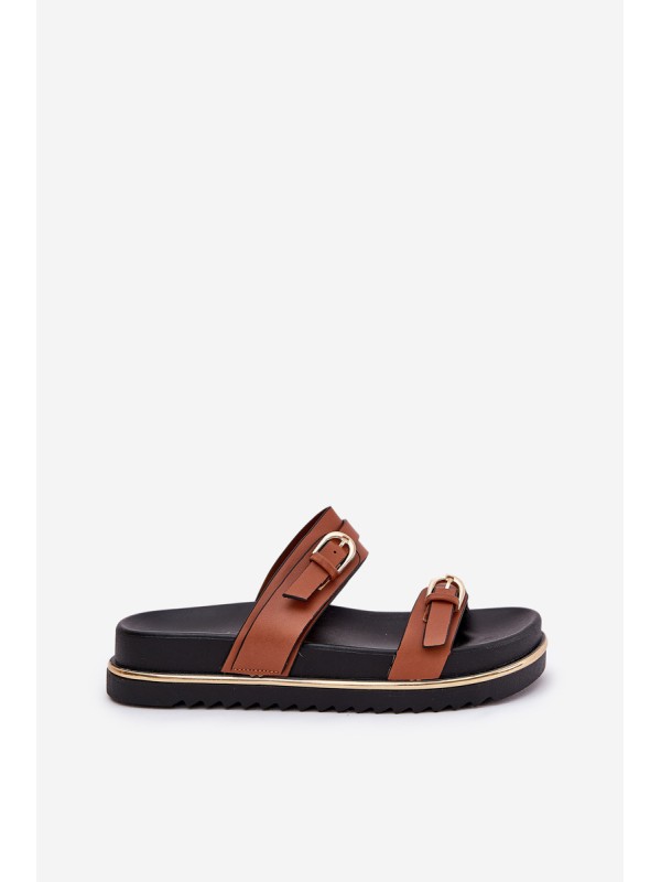 Ladies Smooth Platform Sandals With Straps And Buckles Camel Ziferte