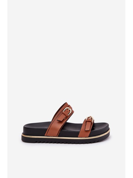 Ladies Smooth Platform Sandals With Straps And Buckles Camel Ziferte