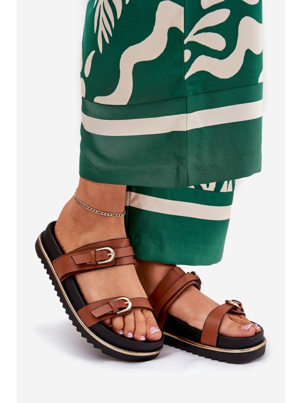 Ladies Smooth Platform Sandals With Straps And Buckles Camel Ziferte