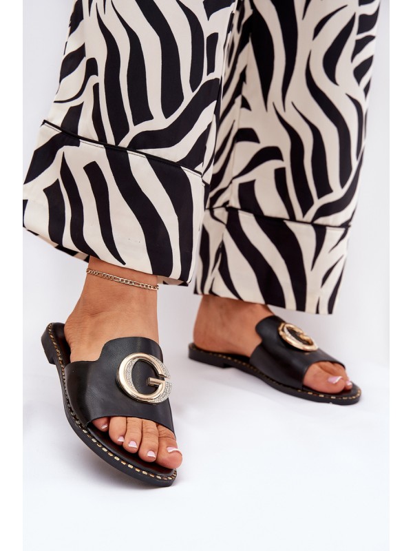 Eco Leather Flat Sandals Women With Decorative Detail Black Frelie