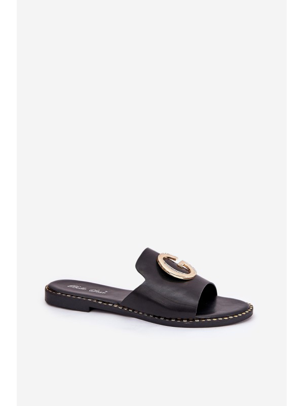 Eco Leather Flat Sandals Women With Decorative Detail Black Frelie