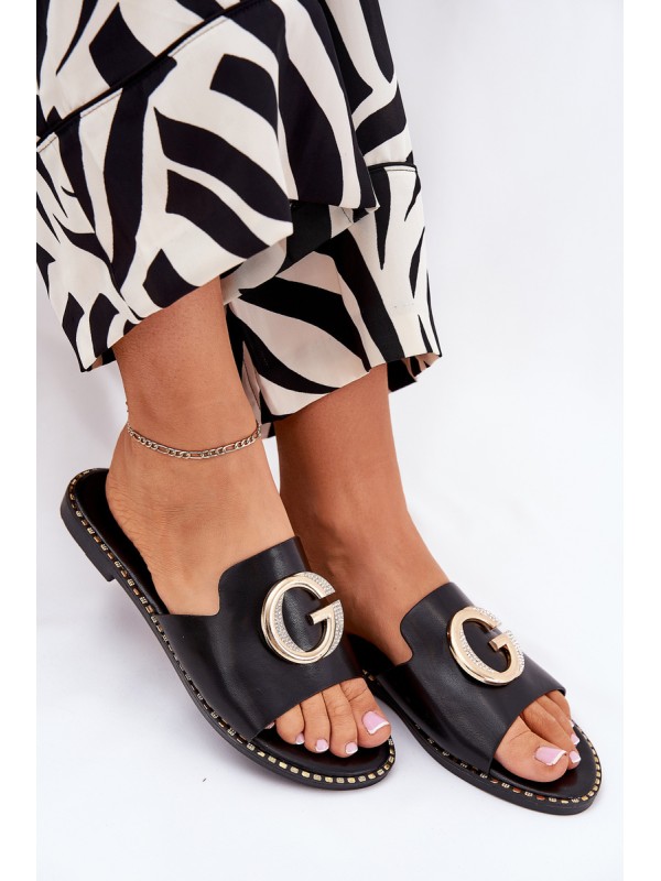 Eco Leather Flat Sandals Women With Decorative Detail Black Frelie