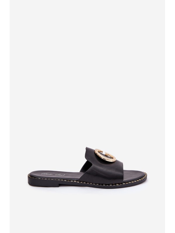 Eco Leather Flat Sandals Women With Decorative Detail Black Frelie
