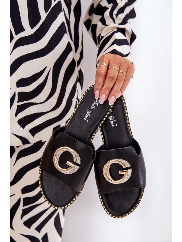 Eco Leather Flat Sandals Women With Decorative Detail Black Frelie