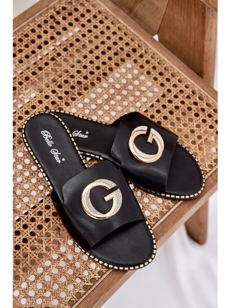Eco Leather Flat Sandals Women With Decorative Detail Black Frelie
