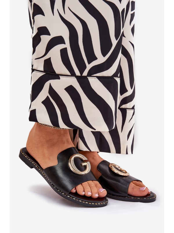 Eco Leather Flat Sandals Women With Decorative Detail Black Frelie