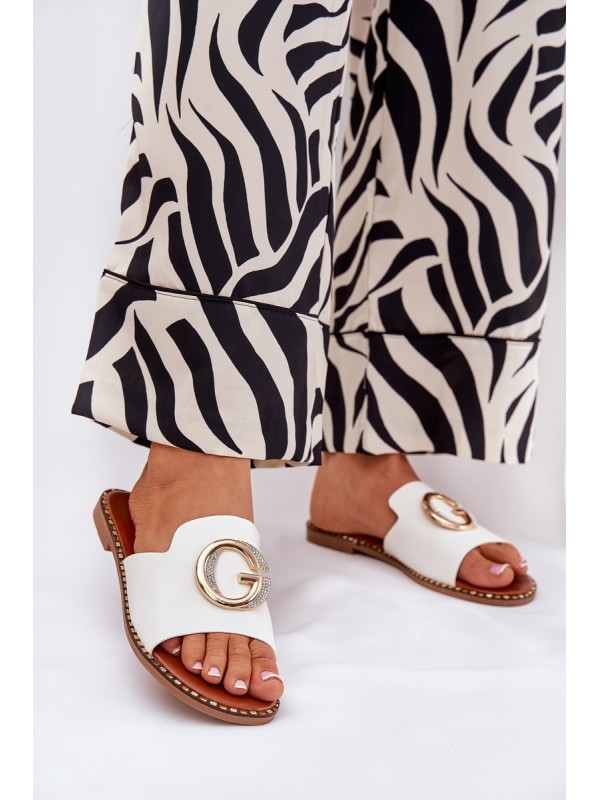Eco Leather Flat Women's Sandals With Decorative Detail White Frelie 2