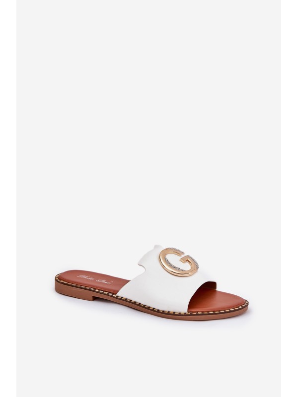 Eco Leather Flat Women's Sandals With Decorative Detail White Frelie