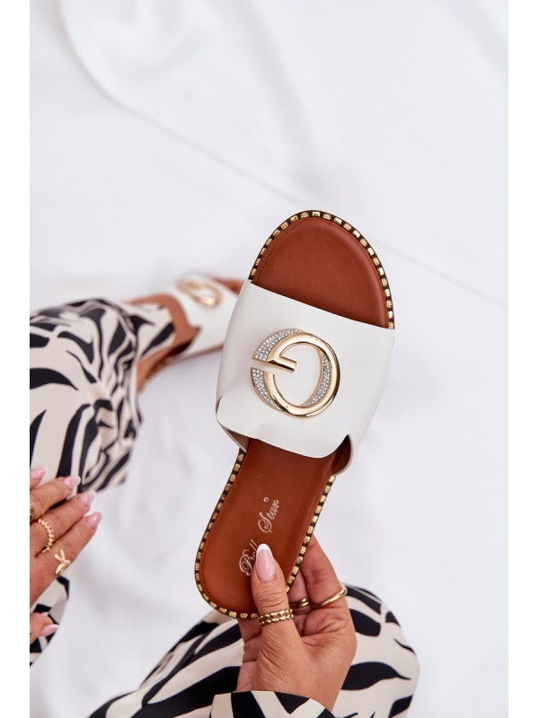 Eco Leather Flat Women's Sandals With Decorative Detail White Frelie