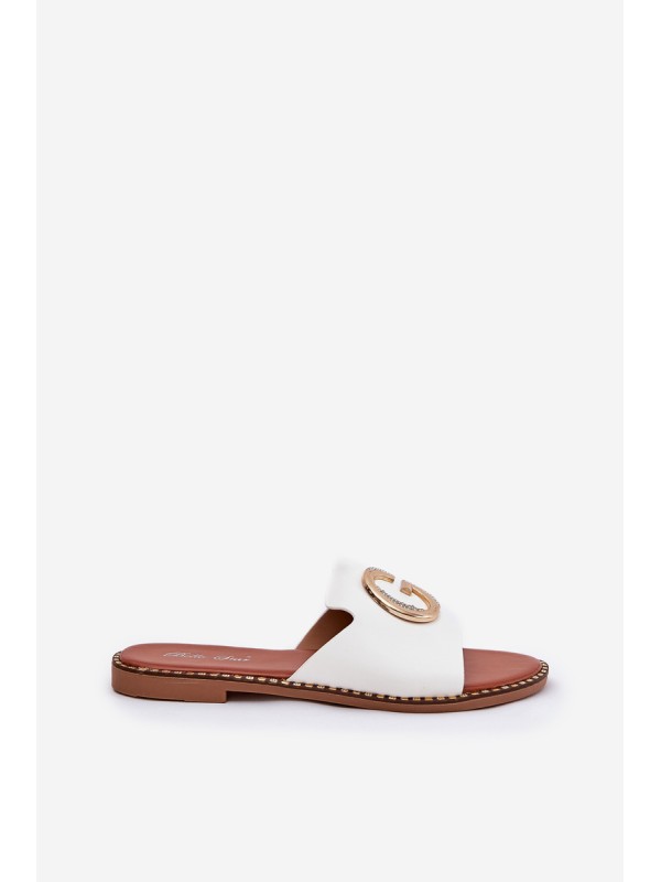 Eco Leather Flat Women's Sandals With Decorative Detail White Frelie