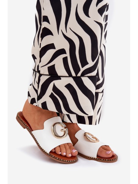 Eco Leather Flat Women's Sandals With Decorative Detail White Frelie