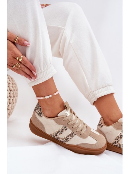 Women's Sneakers Made Of Eco Suede Leopard Beige Satylies