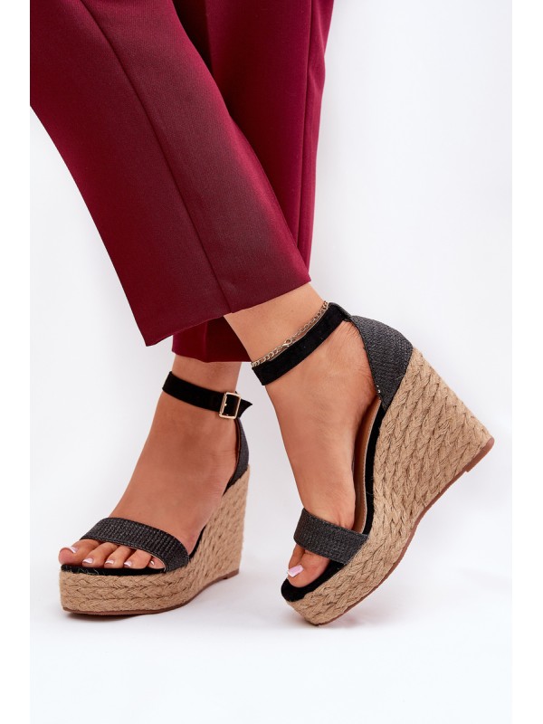 Women's Wedge Sandals With Braiding Black Adelio