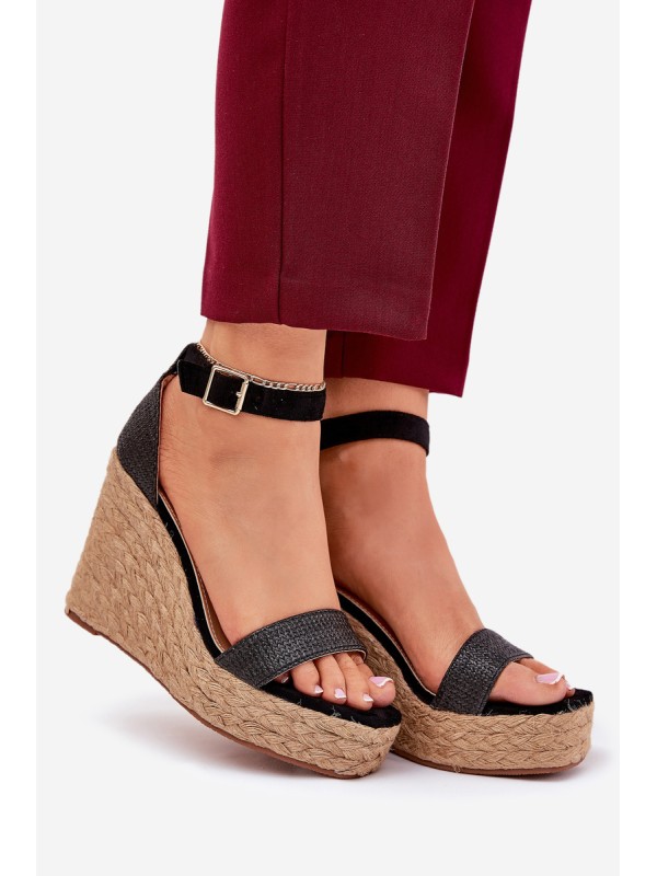 Women's Wedge Sandals With Braiding Black Adelio