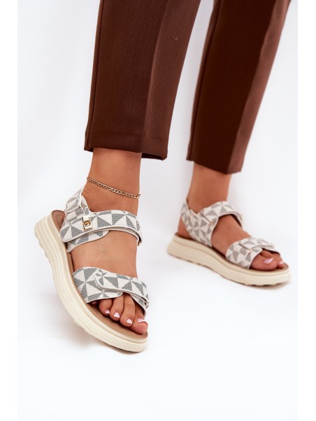 Women Fabric Sandals On Platform Beige Leriot