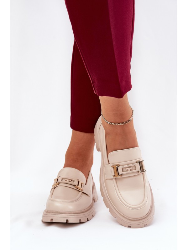 Women's Moccasins Made Of Eco Leather Beige Lomnela