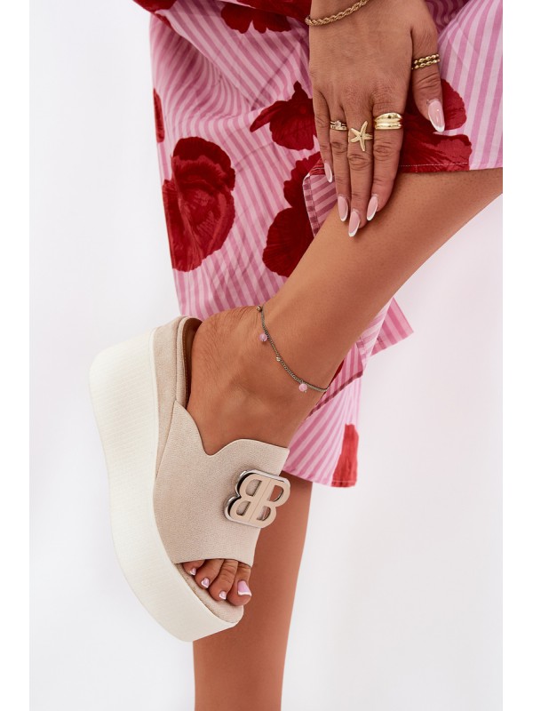Platform And Wedge Sandals With Decoration Beige Tanonea