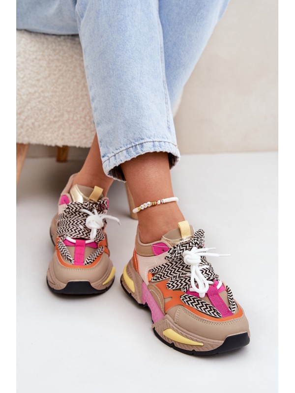 Women's Sports Sneakers with Double Lacing Khaki Samoles