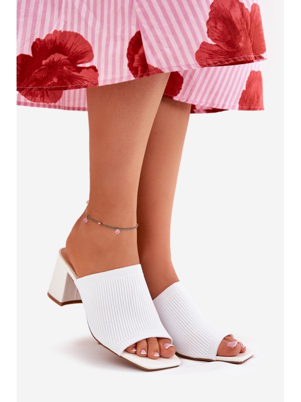 Women's Heeled Block Sandals White Wenilan