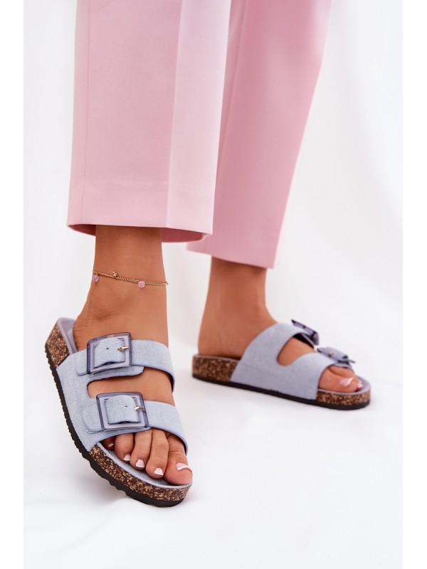 Women's sandals with buckles on cork sole blue Sercele