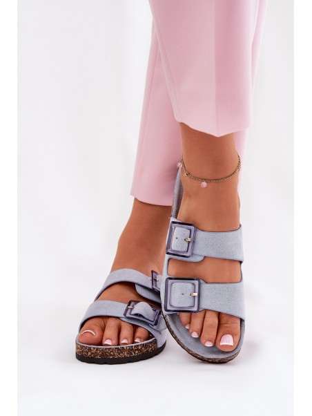 Women's sandals with buckles on cork sole blue Sercele