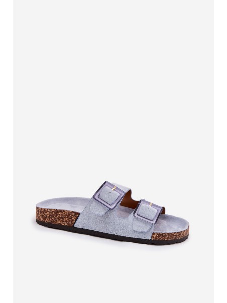 Women's sandals with buckles on cork sole blue Sercele