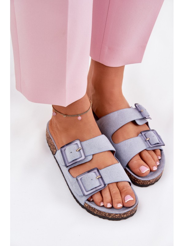 Women's sandals with buckles on cork sole blue Sercele