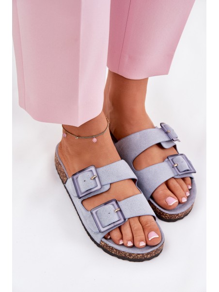 Women's sandals with buckles on cork sole blue Sercele