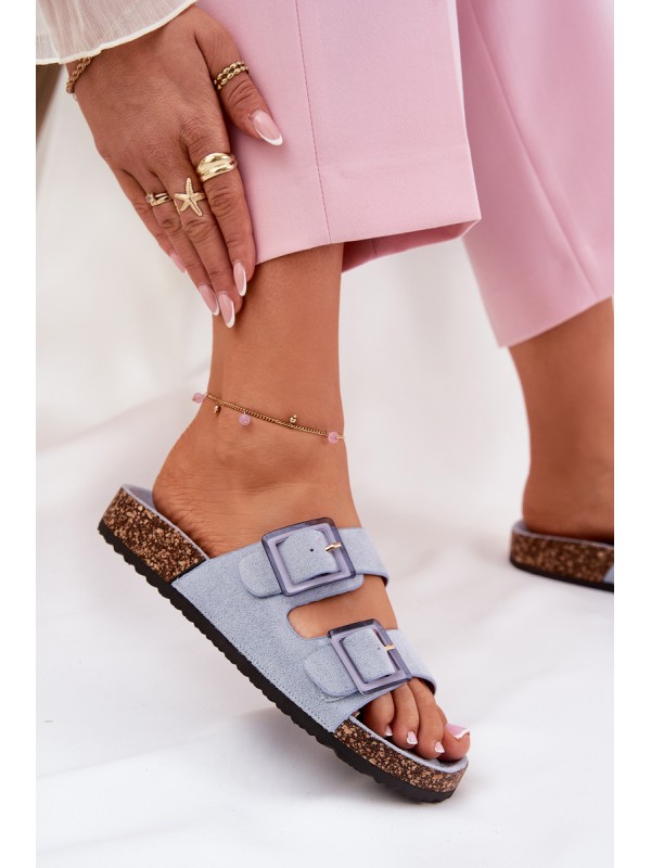 Women's sandals with buckles on cork sole blue Sercele