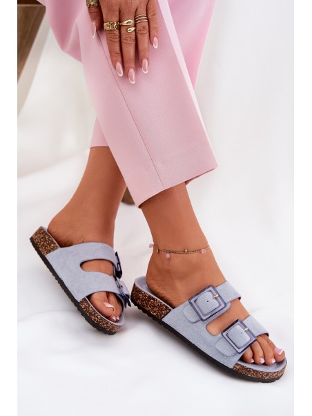Women's sandals with buckles on cork sole blue Sercele