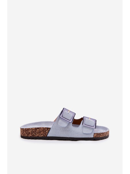 Women's sandals with buckles on cork sole blue Sercele