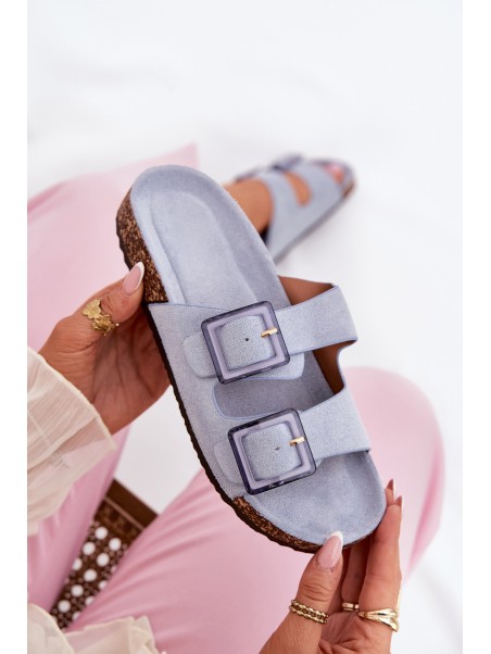 Women's sandals with buckles on cork sole blue Sercele