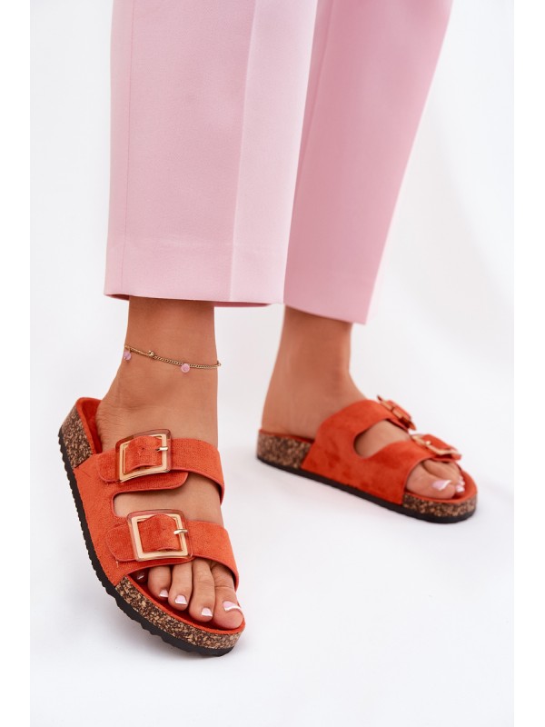 Women's Sandals With Buckles On Cork Sole Orange Sercele