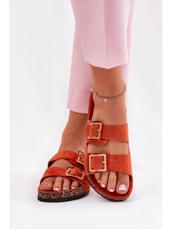 Women's Sandals With Buckles On Cork Sole Orange Sercele