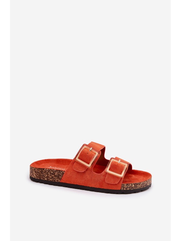 Women's Sandals With Buckles On Cork Sole Orange Sercele