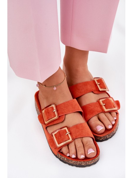 Women's Sandals With Buckles On Cork Sole Orange Sercele