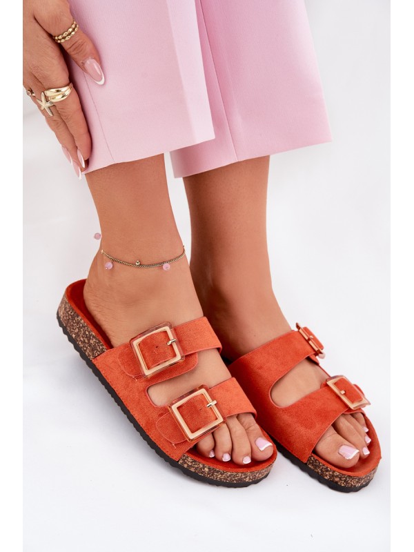 Women's Sandals With Buckles On Cork Sole Orange Sercele