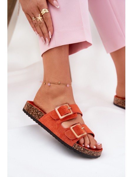 Women's Sandals With Buckles On Cork Sole Orange Sercele