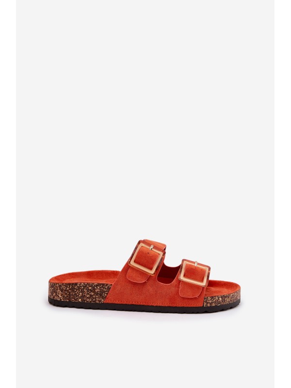 Women's Sandals With Buckles On Cork Sole Orange Sercele