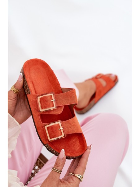 Women's Sandals With Buckles On Cork Sole Orange Sercele