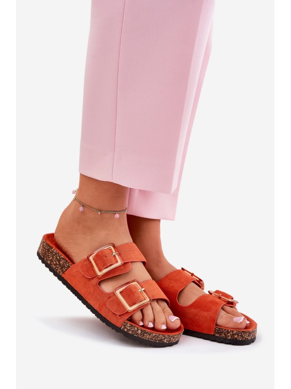 Women's Sandals With Buckles On Cork Sole Orange Sercele