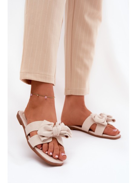 Flat Ladies Slippers With Bow Beige Tobin
