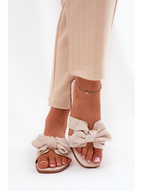 Flat Ladies Slippers With Bow Beige Tobin 2