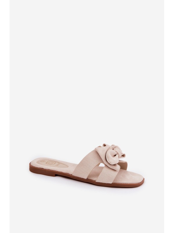 Flat Ladies Slippers With Bow Beige Tobin