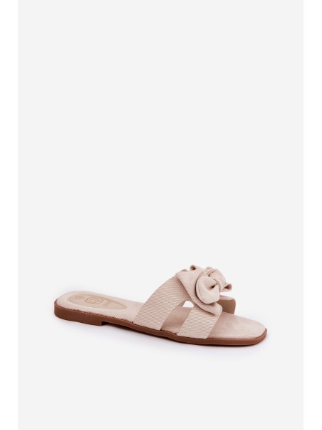 Flat Ladies Slippers With Bow Beige Tobin