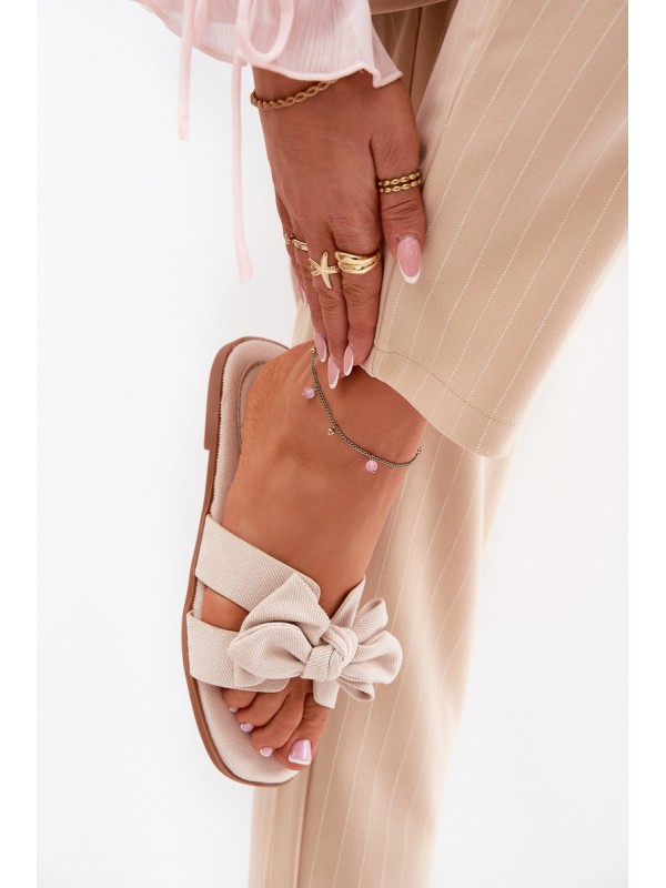 Flat Ladies Slippers With Bow Beige Tobin