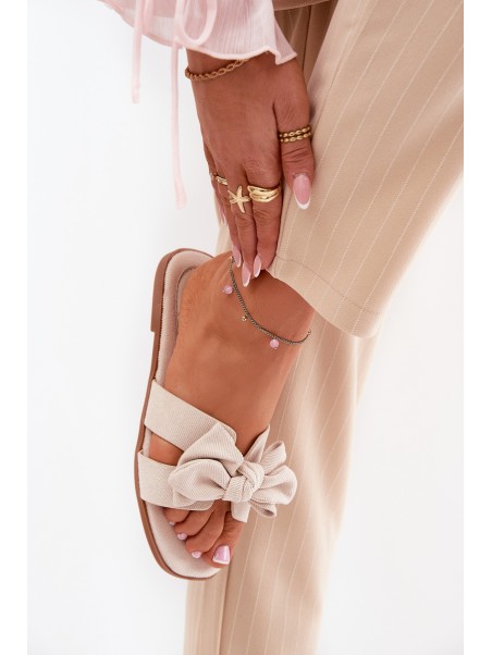 Flat Ladies Slippers With Bow Beige Tobin