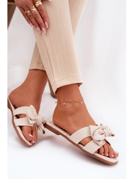 Flat Ladies Slippers With Bow Beige Tobin