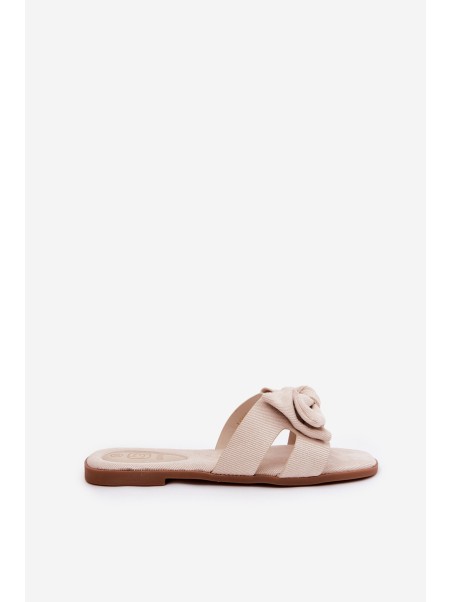 Flat Ladies Slippers With Bow Beige Tobin
